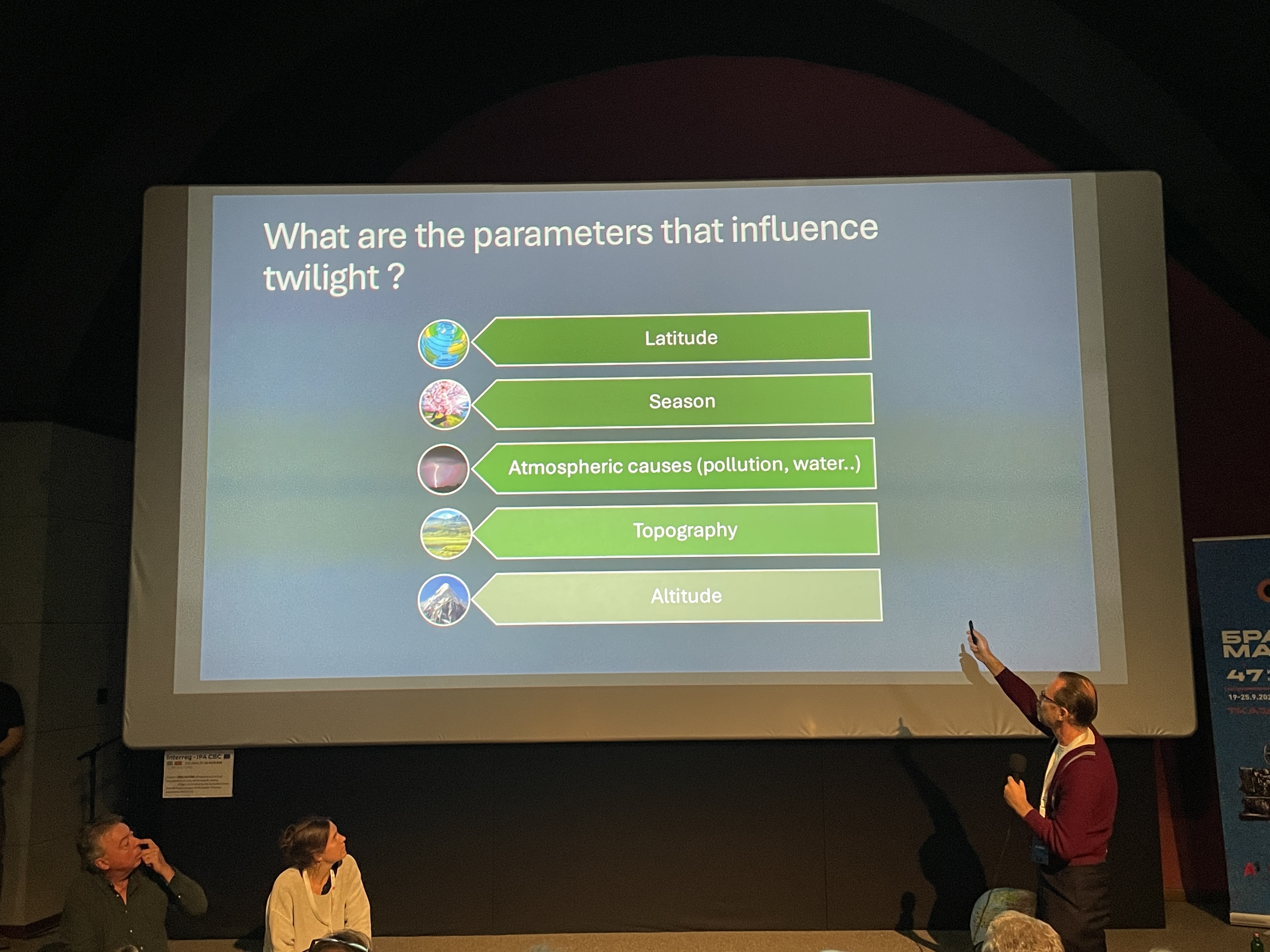 Slide listing the parameters that influence twilight